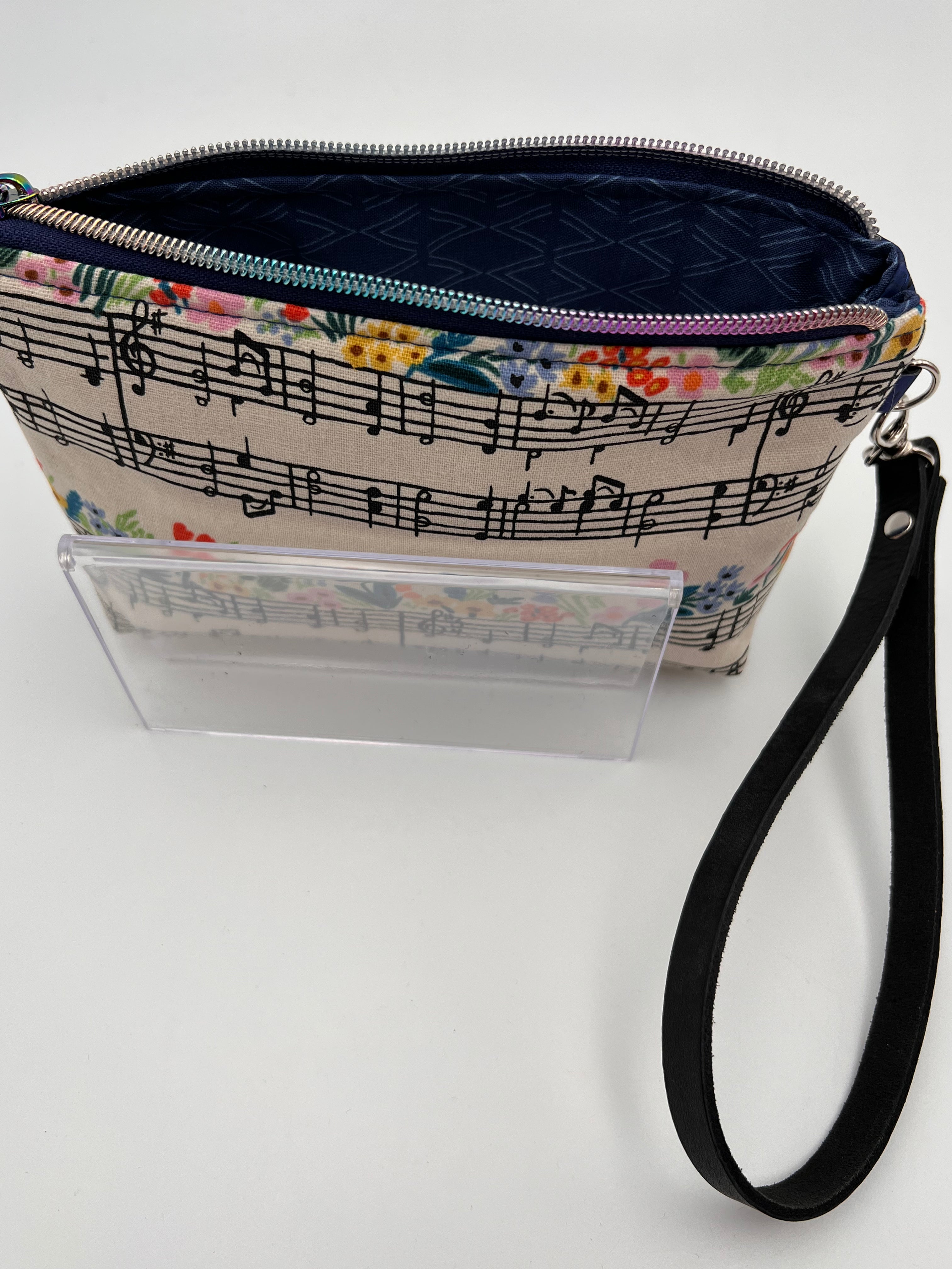 Zippy Clutch – Music Canvas &  Blue Cork with Rainbow Accents