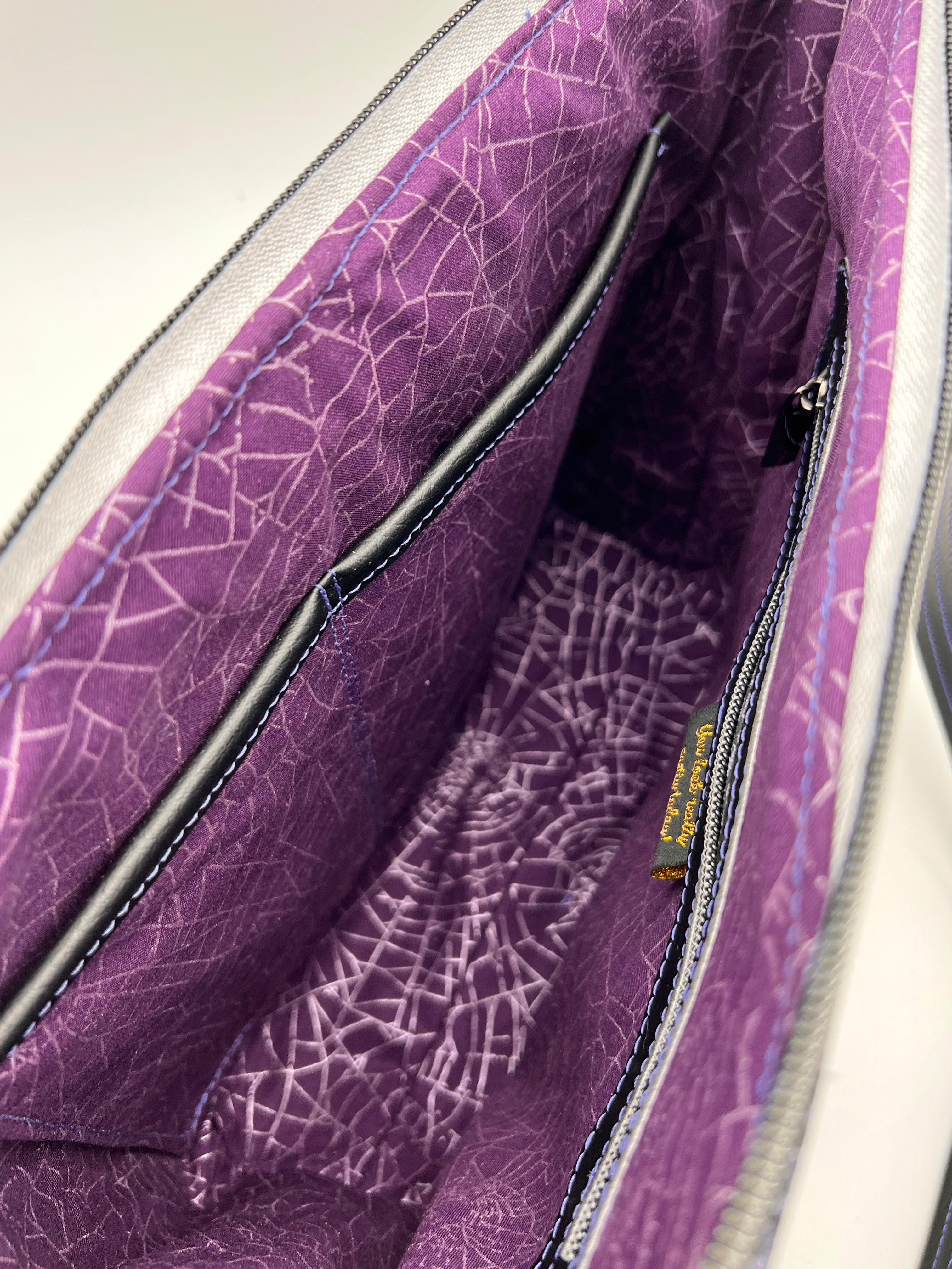 Zippy Clutch – Lavender Cork with Embroidered Flowers & Silver Accents