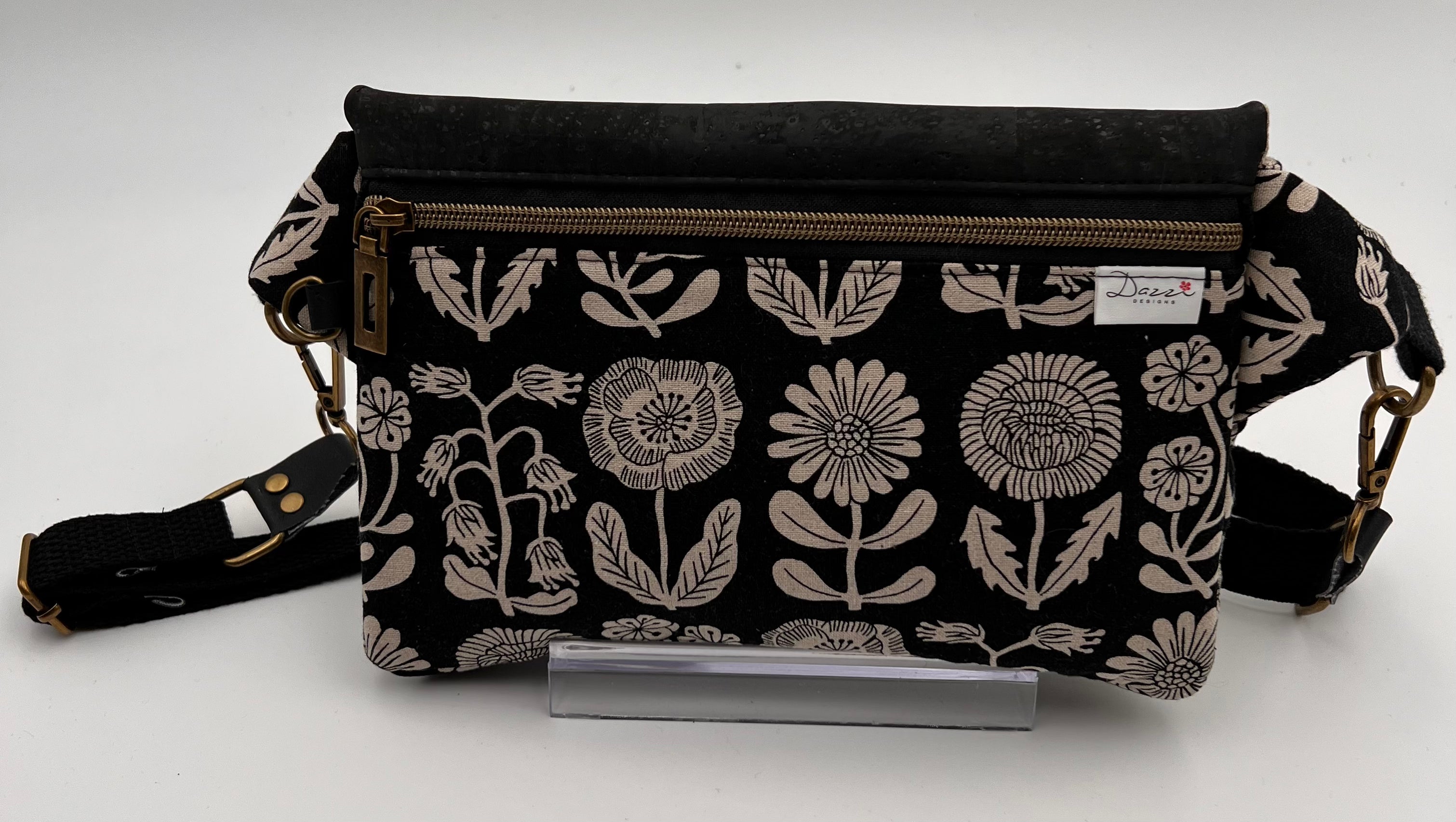 Canvas Kokka & Black Cork Crossbody Belt Bag – Handmade & Versatile