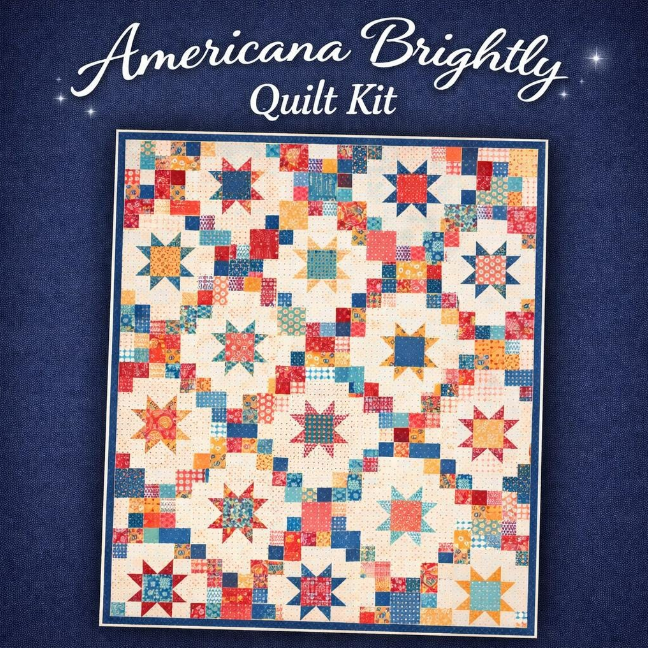 Brightly Quilt Kit – 60" x 72" | Featuring Americana by Lori Holt for Riley Blake Designs | Pattern by Cluck Cluck Sew