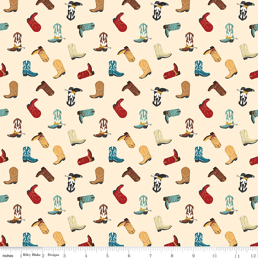 Cowboys Boots C15492 Cream - Riley Blake Designs - Western Shoes Boot -100% Cotton Woven Fabric Cut by the 1-yard increments