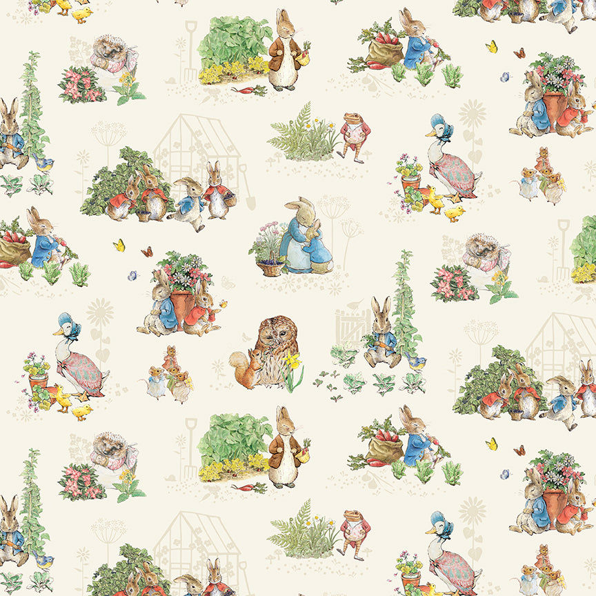 Peter Rabbit and Benjamin Bunny Panel Quilt Kit by Beatrix Potter- 57 1/2 by 57 1/2 Tan and Cream