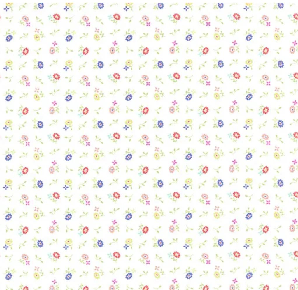 Cali & Co. Multi on Cloud Cameo – A Fresh & Vibrant Floral  1/2 yard increments