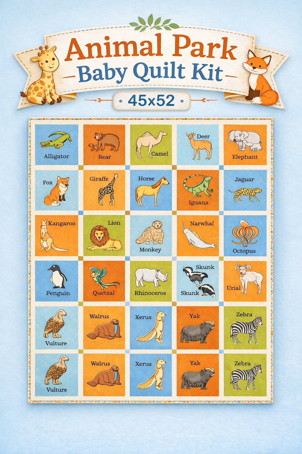 Animal Park Baby Quilt Kit by Stacy Iest Hsu for Moda Fabrics 45x52 Panel Kit