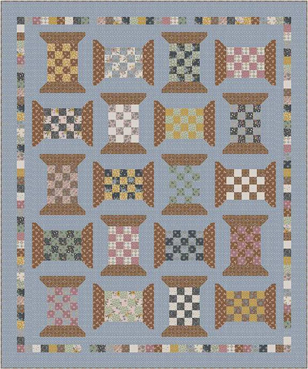 Reserve Now - Honey Locust Checkered Spools Boxed Quilt Kit by Amber Johnson