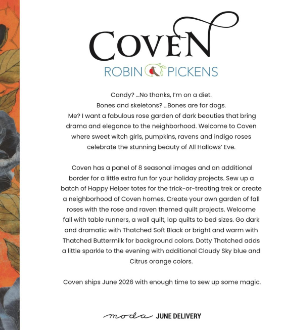 Preorder – Arriving June 2026 | Coven Fat Quarter Bundle (24 FQ’s + Panel) by Robin Pickens for Moda Fabrics