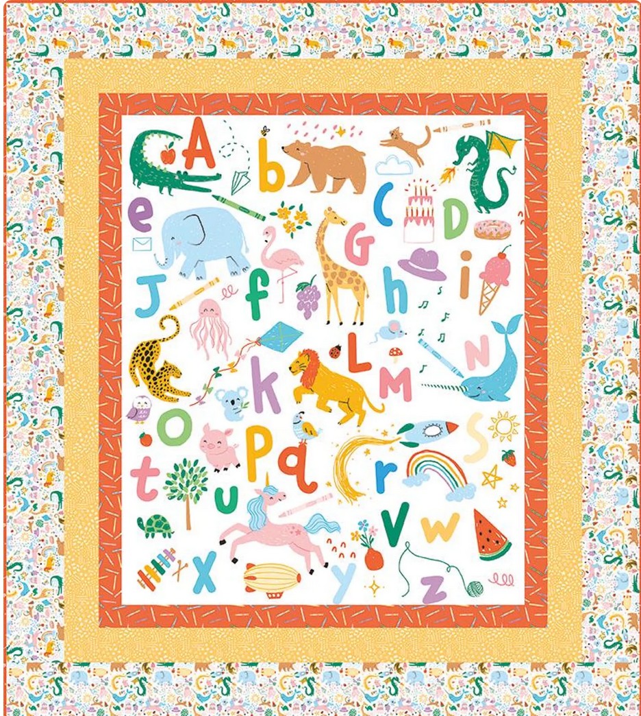 Get Your Cray-On Panel Quilt Kit – Crayola Alphabet Quilt-  Fabric is licensed and from Riley Blake Finished size 55.5 x 62.5