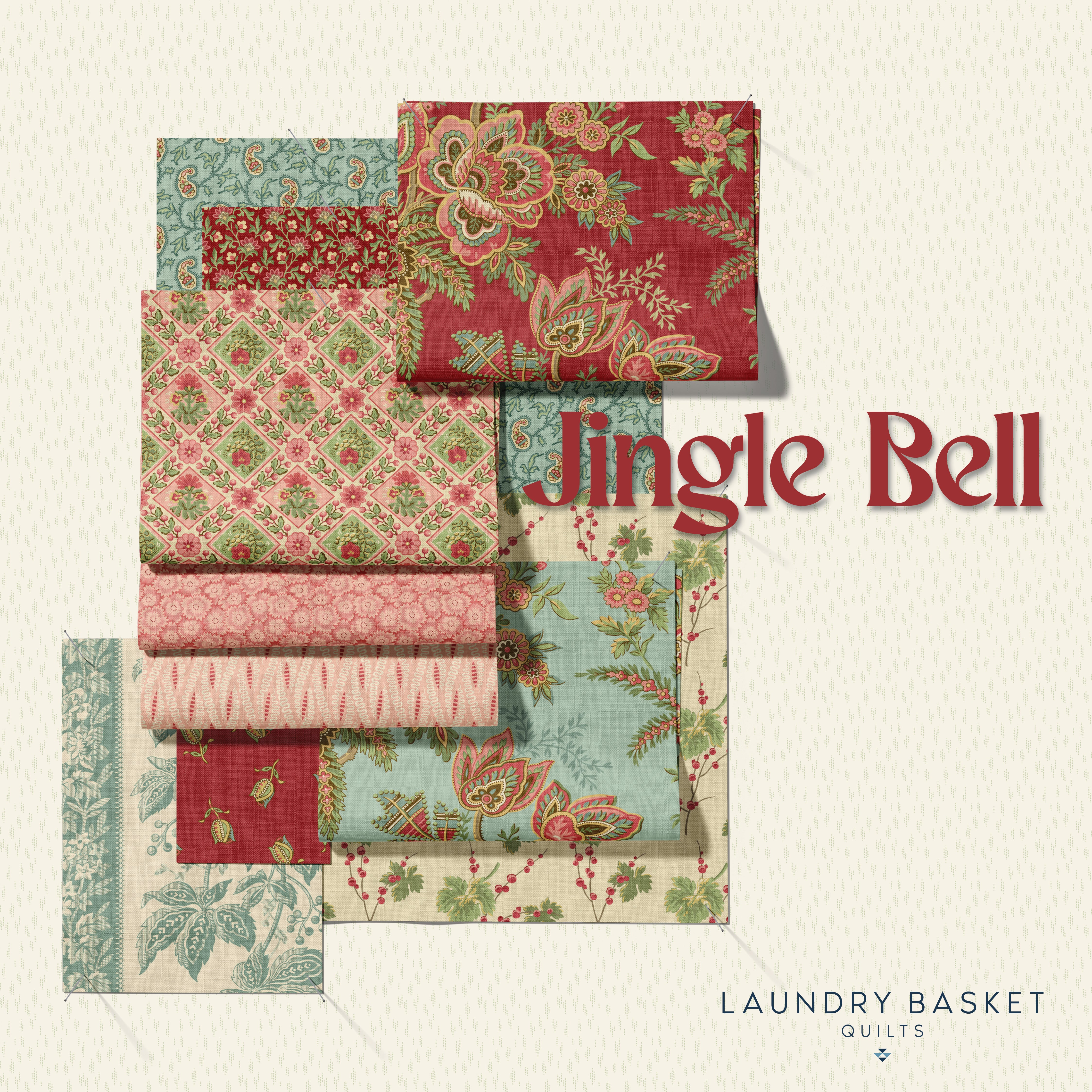 Preorder Jingle Bell Charm Pack by Laundry Basket Quilts for Andover Fabrics 42 Pieces 5 x 5 Shipping May 2026