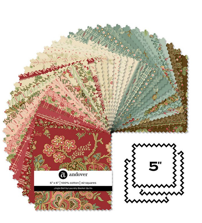 Preorder Jingle Bell Charm Pack by Laundry Basket Quilts for Andover Fabrics 42 Pieces 5 x 5 Shipping May 2026