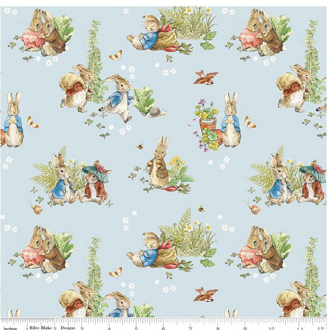 Peter Rabbit and Benjamin Bunny Panel Quilt Kit by Beatrix Potter- 57 1/2 by 57 1/2 Blue