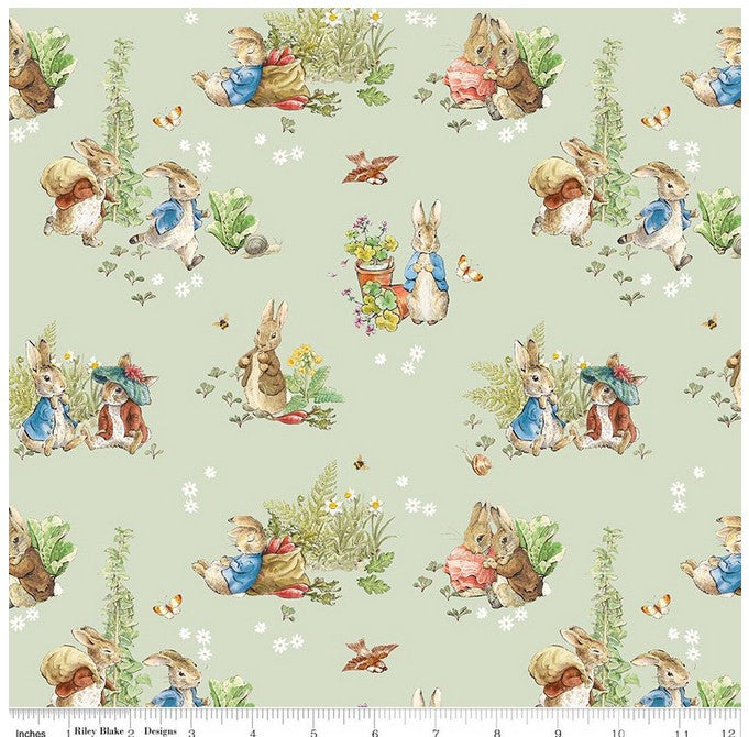 Peter Rabbit and Benjamin Bunny Panel Quilt Kit by Beatrix Potter- 57 1/2 by 57 1/2 Green