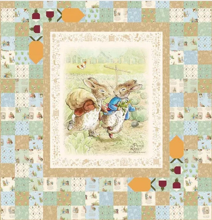 Peter’s Garden Adventure Quilt Kit Featuring Peter Rabbit and Benjamin Bunny by Beatrix Potter-Ships- Ships in February