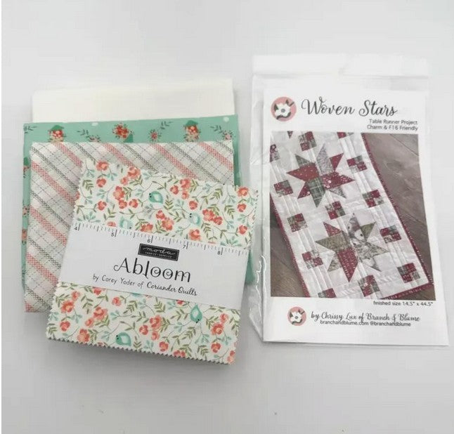 Woven Stars Table Runner Quilt Kit- Abloom Collection by Corey Yoder  Includes binding, backing, and Pattern- Finishes 14.5x44.5
