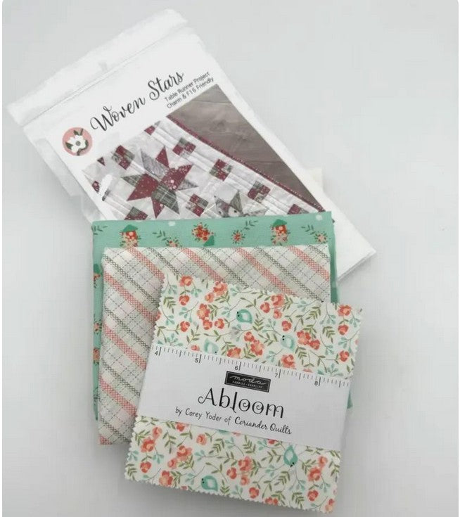 Woven Stars Table Runner Quilt Kit- Abloom Collection by Corey Yoder  Includes binding, backing, and Pattern- Finishes 14.5x44.5