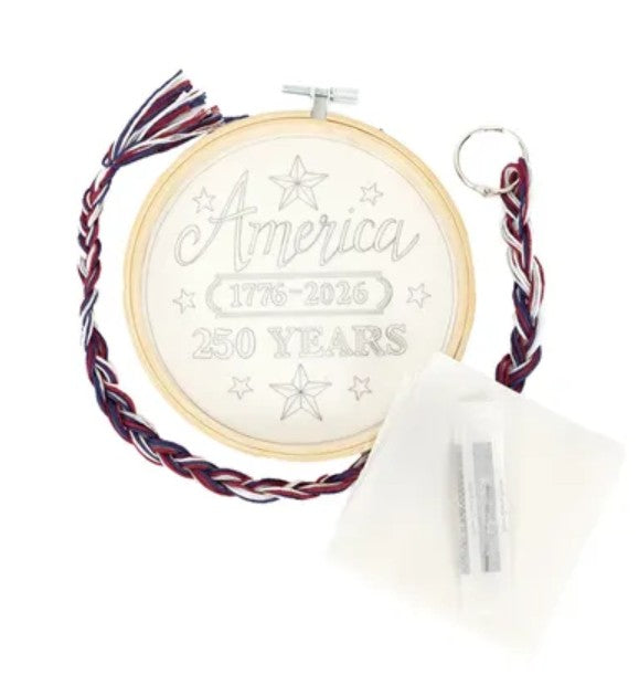 America 250 Years Embroidery Kit by Deb Strain – 5” Hoop – Patriotic Hand Embroidery Kit – In Stock and Ready to Ship