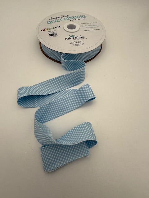 2.5” Bias Quilt Binding – Riley Blake Gingham Boy Blue Single Fold Quilt Binding – Sold by the Yard