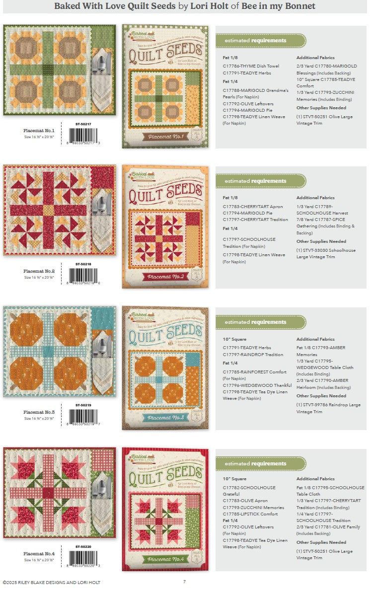 Baked With Love Quilt Seeds Full Set – 8 Pattern Bundle – Lori Holt for Riley Blake Designs – Preorder – Arriving July 2026