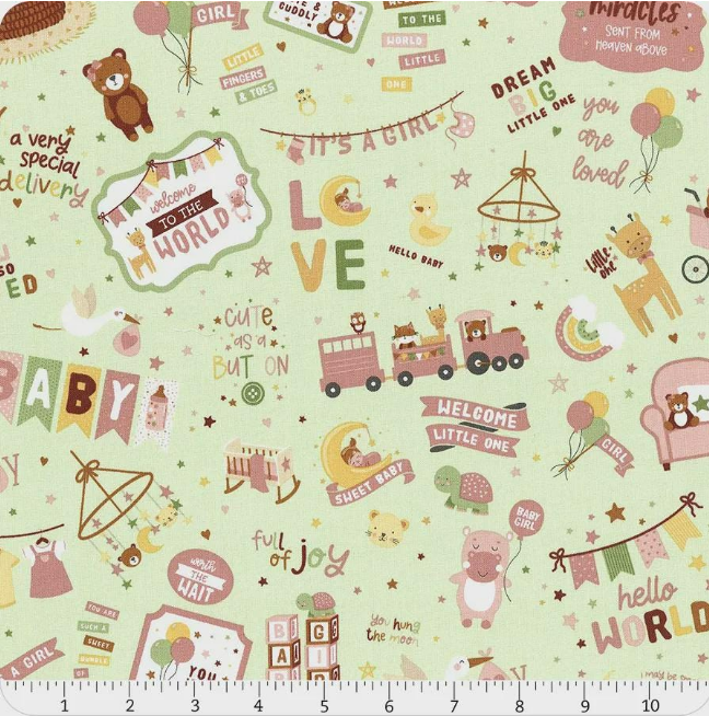 Baby Girl Green Main Fabric – 1 Yard Cuts (Not Continuous)
