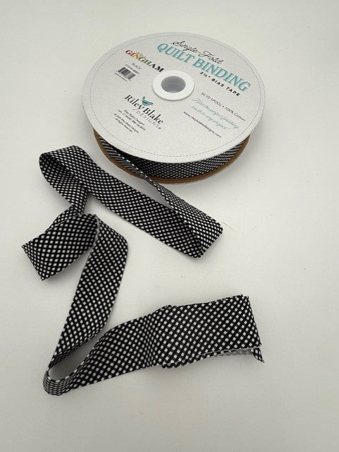 2.5” Bias Quilt Binding – Riley Blake Black Gingham Single Fold Quilt Binding – Sold by the Yard