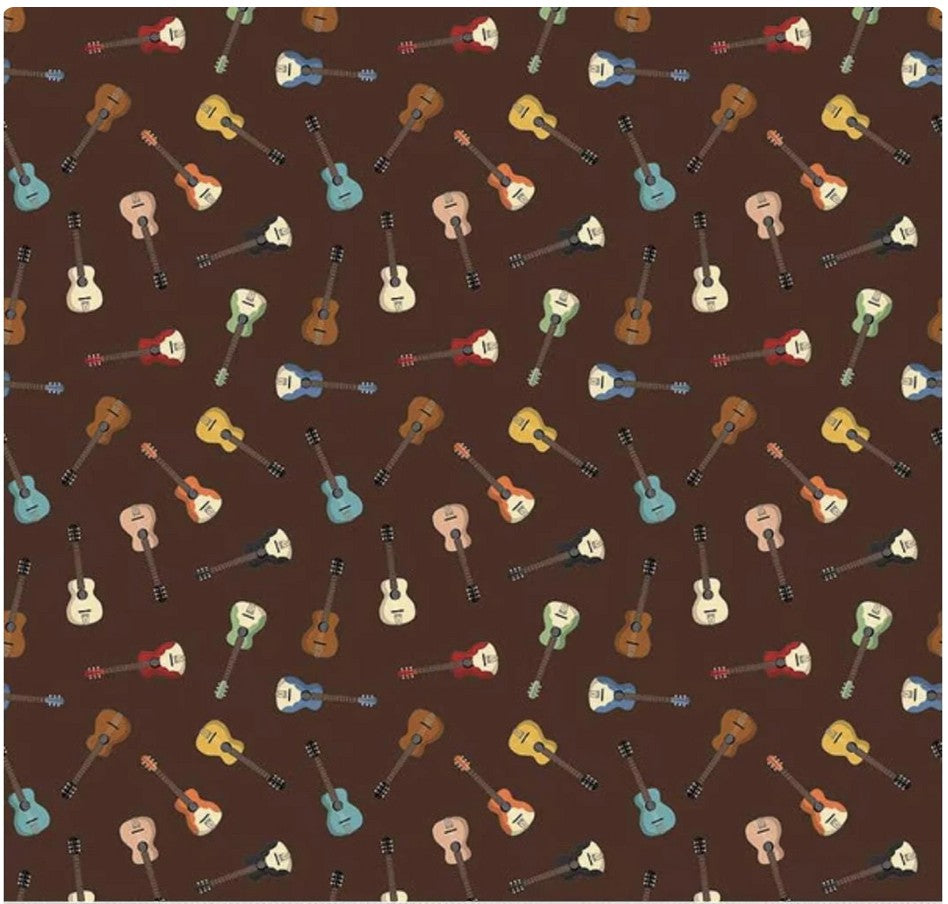 Cowboys Guitars Brown -C15496-BROWN - by Riley Blake - 100% Cotton Woven Fabric Cut by the 1 yard increments