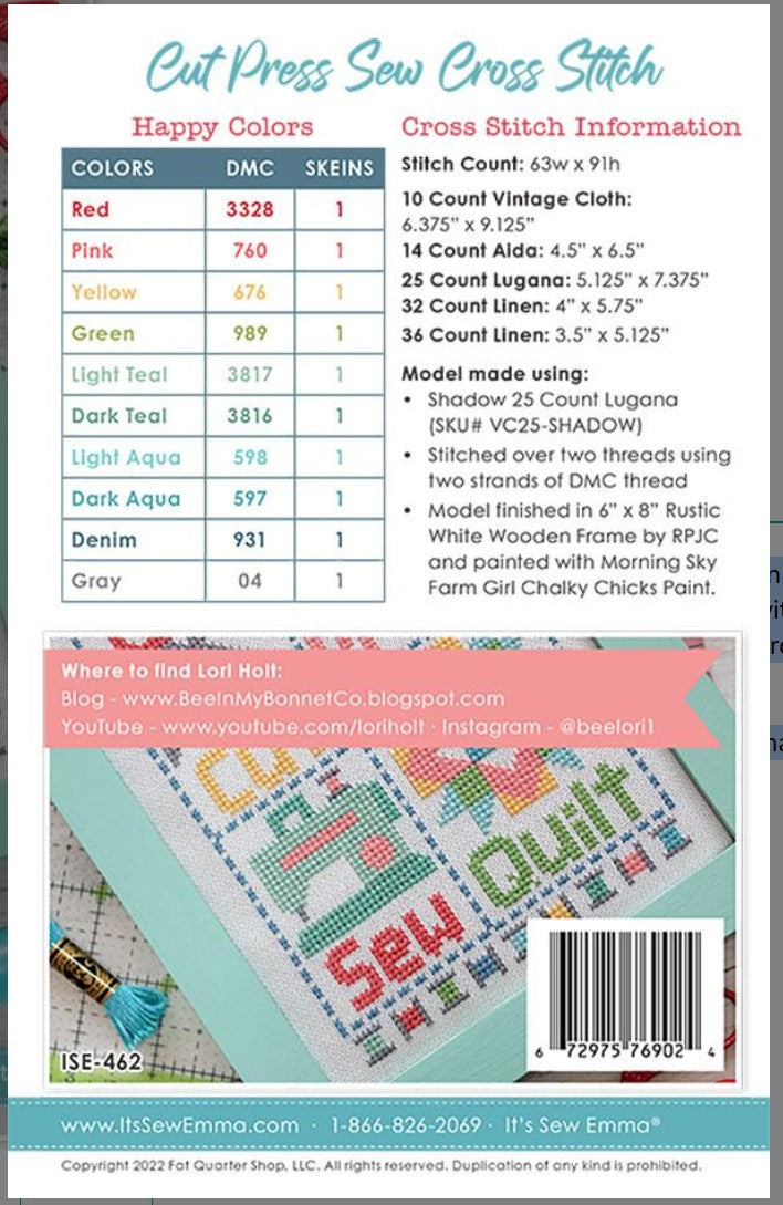 Cut Press Sew Cross Stitch by Lori Holt, published by It's Sew Emma ISE 462