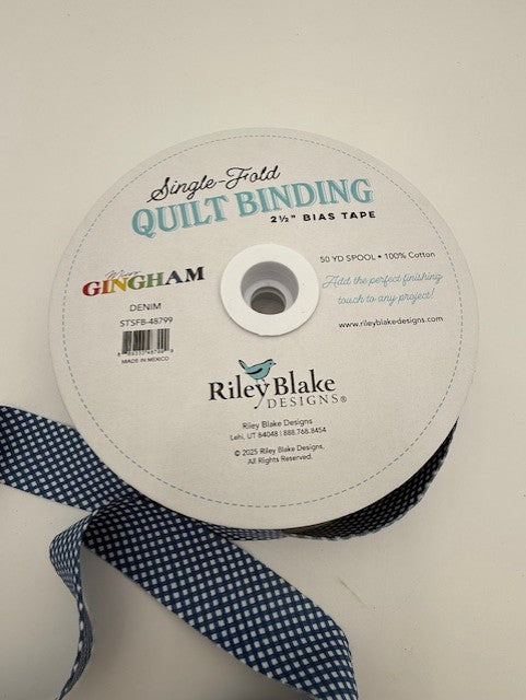 2.5” Bias Quilt Binding – Riley Blake Denim Gingham Single Fold Quilt Binding – Sold by the Yard
