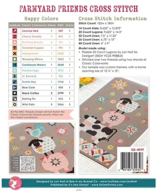 Farmyard Friends Cross Stitch by Lori Holt, published by It's Sew Emma ISE 4099