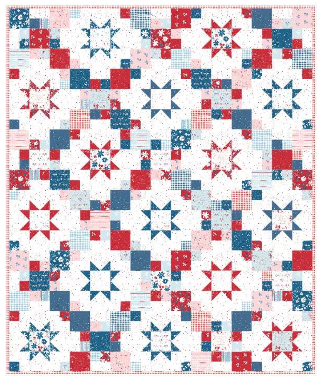 Liberty Spark Patriotic Quilt Kit | With Firework Fields Collection| 60” x 72” Throw Size- Ships in April