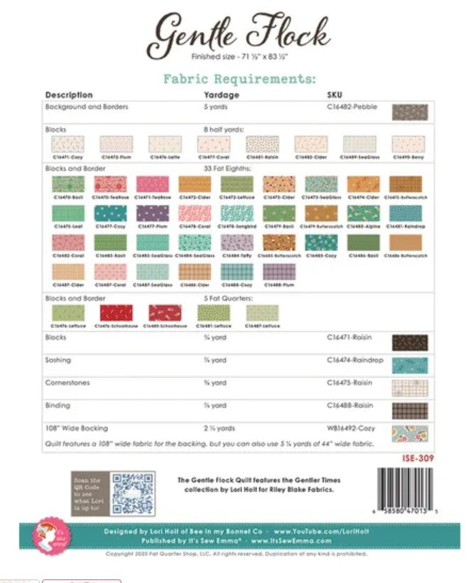 Gentle Flock Quilt Pattern by Lori Holt, Bee in My Bonnet - Publisher It's Sew Emma