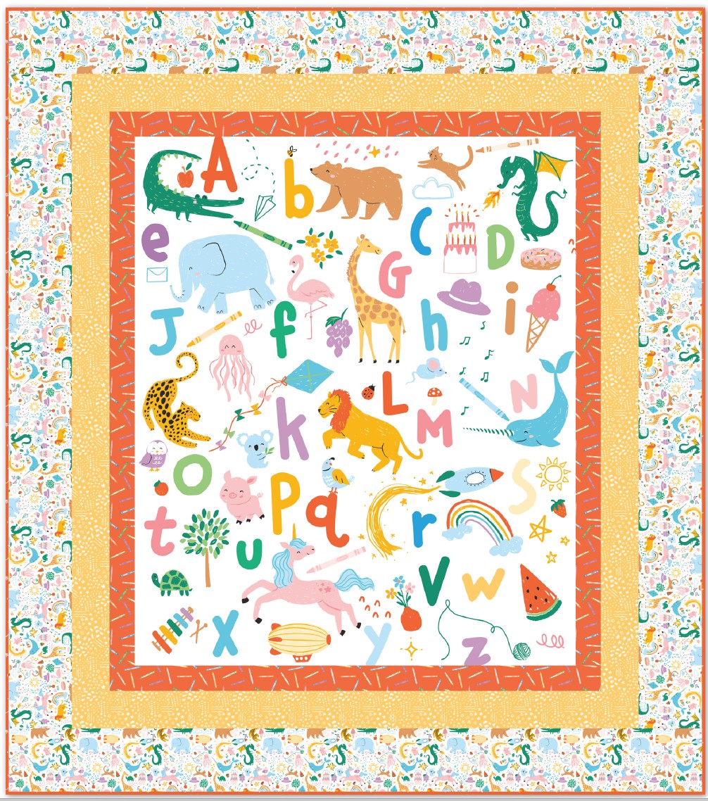 Get Your Cray-On Panel Quilt Kit – Crayola Alphabet Quilt-  Fabric is licensed and from Riley Blake Finished size 55.5 x 62.5