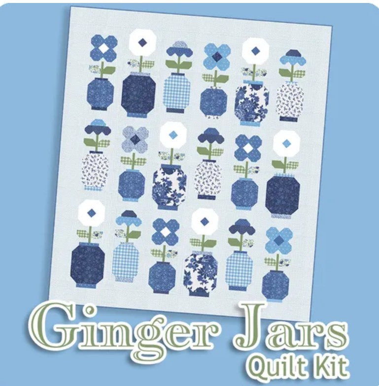 Ginger Jars Boxed Quilt Kit (60” x 68”) Fabric Collection is Blueprint by Camille Roskelley for Moda Fabrics – December Shipping