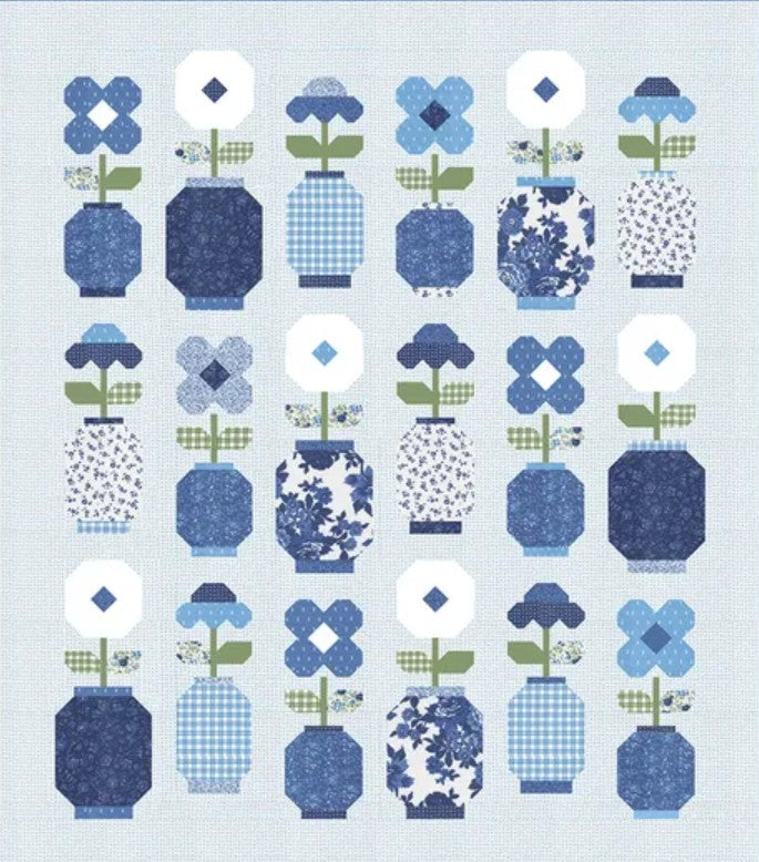 Ginger Jars Boxed Quilt Kit (60” x 68”) Fabric Collection is Blueprint by Camille Roskelley for Moda Fabrics – December Shipping