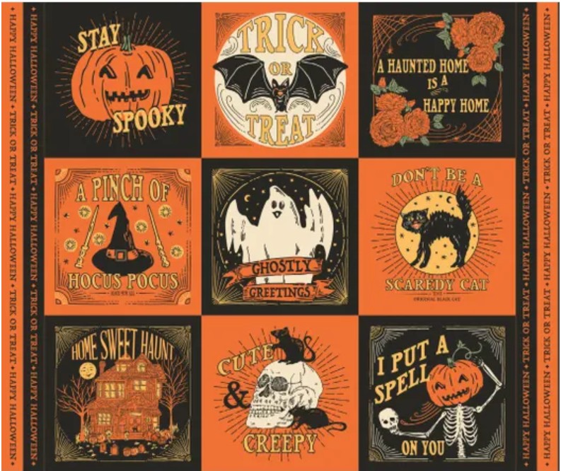 Home Sweet Haunt – Haunted Square Quilt Panel By Stacy Iest Hsu for Moda Fabrics Panel Size: 35" x 42"