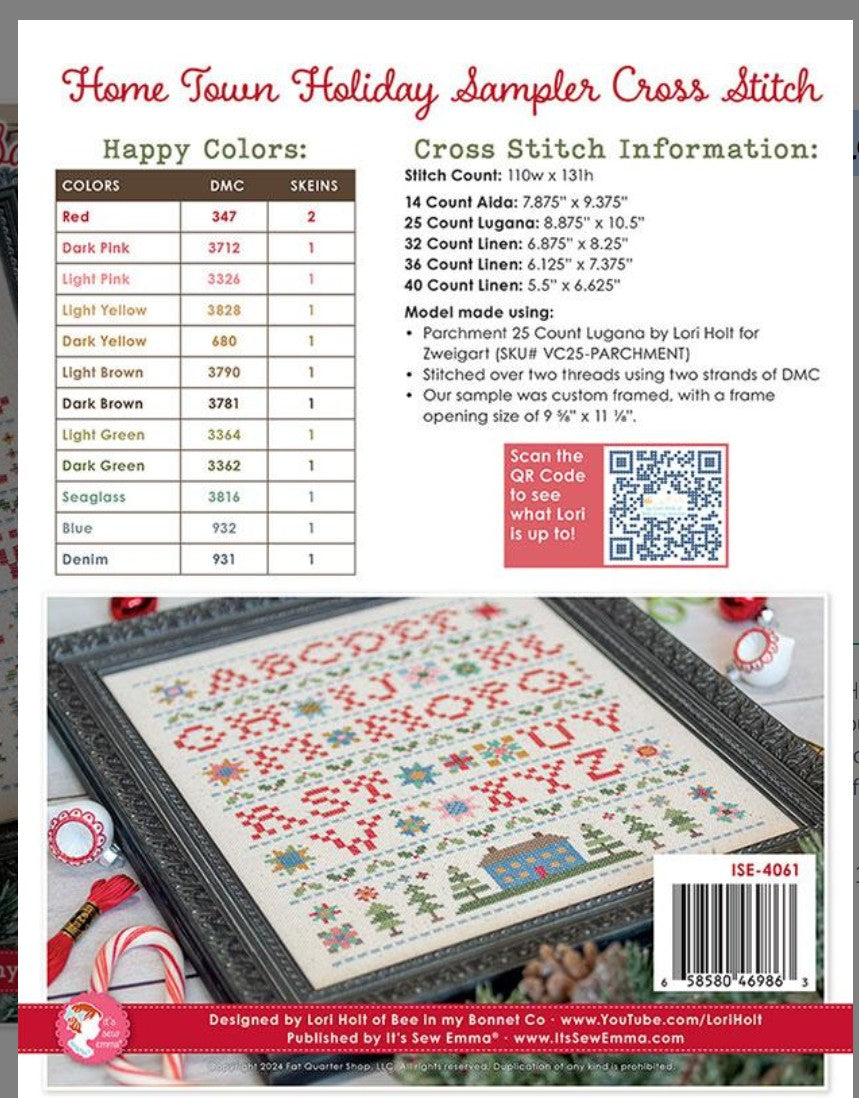 Home Town Holiday Sampler Cross Stitch by Lori Holt, published by It's Sew Emma ISE 4061