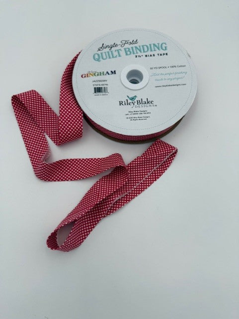 2.5” Bias Quilt Binding – Riley Blake Jazzberry Gingham Single Fold Quilt Binding – Sold by the Yard