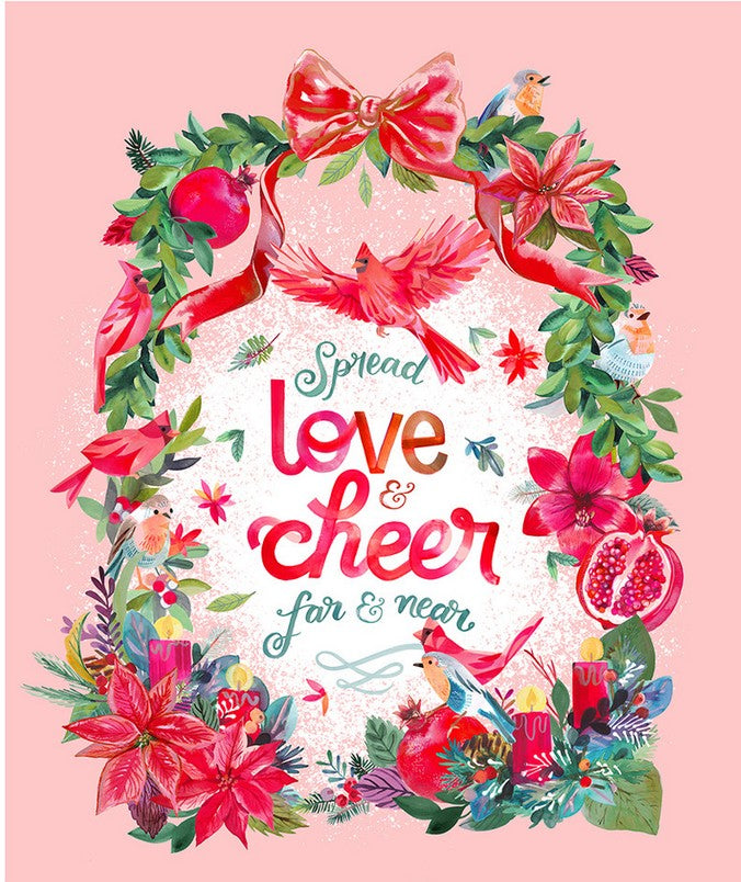 Love & Cheer Panel by Amarilys Henderson | Multi Green Red | 36” x 43” | Holiday Quilting Fabric by Moda Fabrics