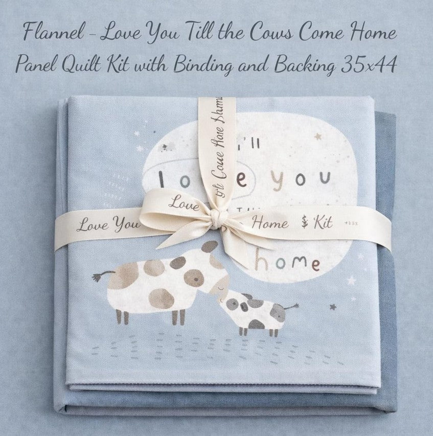 Baby Panel Quilt Kit- Flannel Till the Cows Come Home Blue 35.5” x 43” includes backing and binding