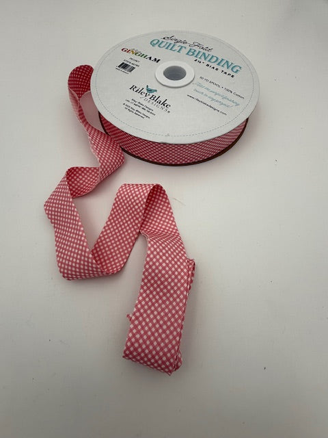 2.5” Bias Quilt Binding – Riley Blake Peony Gingham Single Fold Quilt Binding – Sold by the Yard