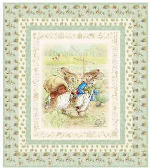 Peter Rabbit and Benjamin Bunny Panel Quilt Kit by Beatrix Potter- 57 1/2 by 57 1/2 Green