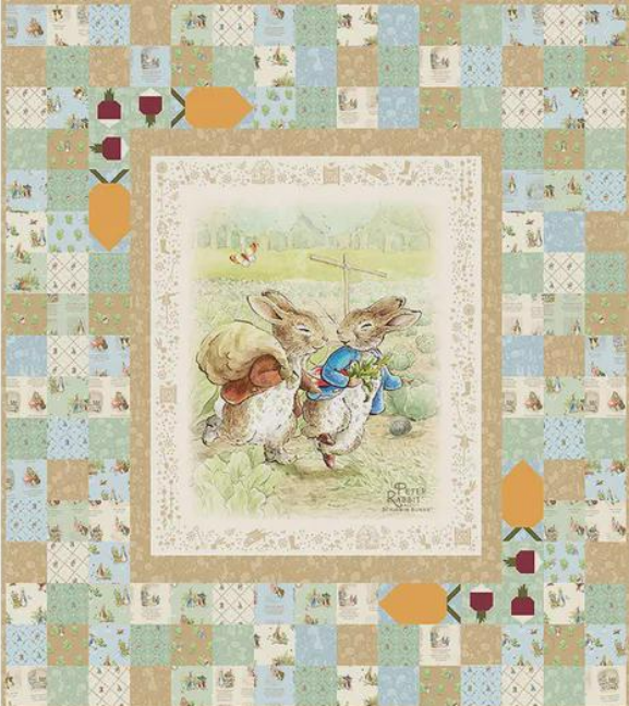 Peter’s Garden Adventure Quilt Kit  (68 x77) Featuring Peter Rabbit and Benjamin Bunny by Beatrix Potter