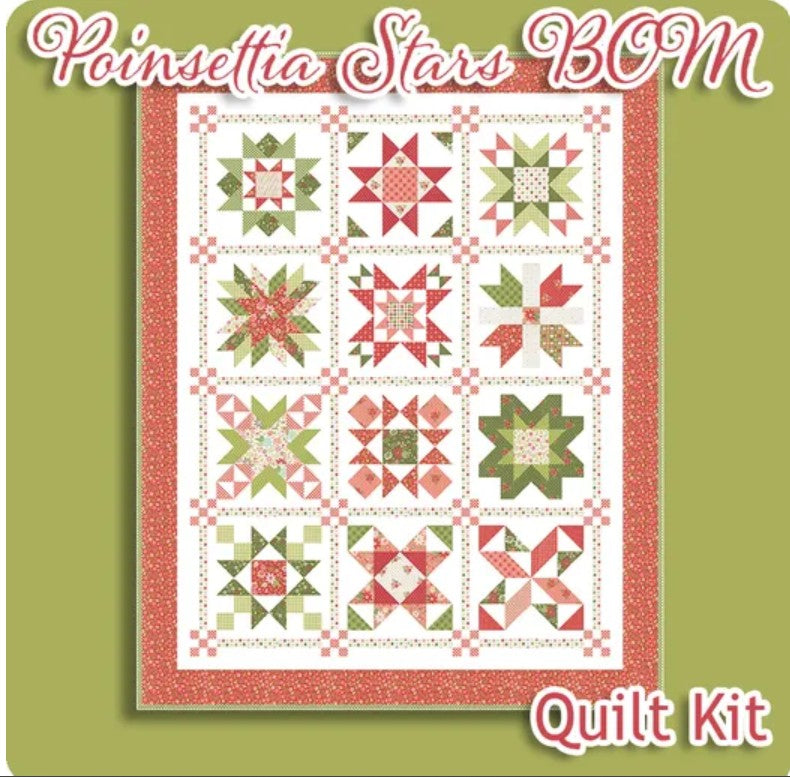 Preorder – Poinsettia Stars BOM Quilt Kit 59.5x 74.5 Poinsettia & Pear by Sherri and Chelsi for Moda Fabrics Ships May 2026