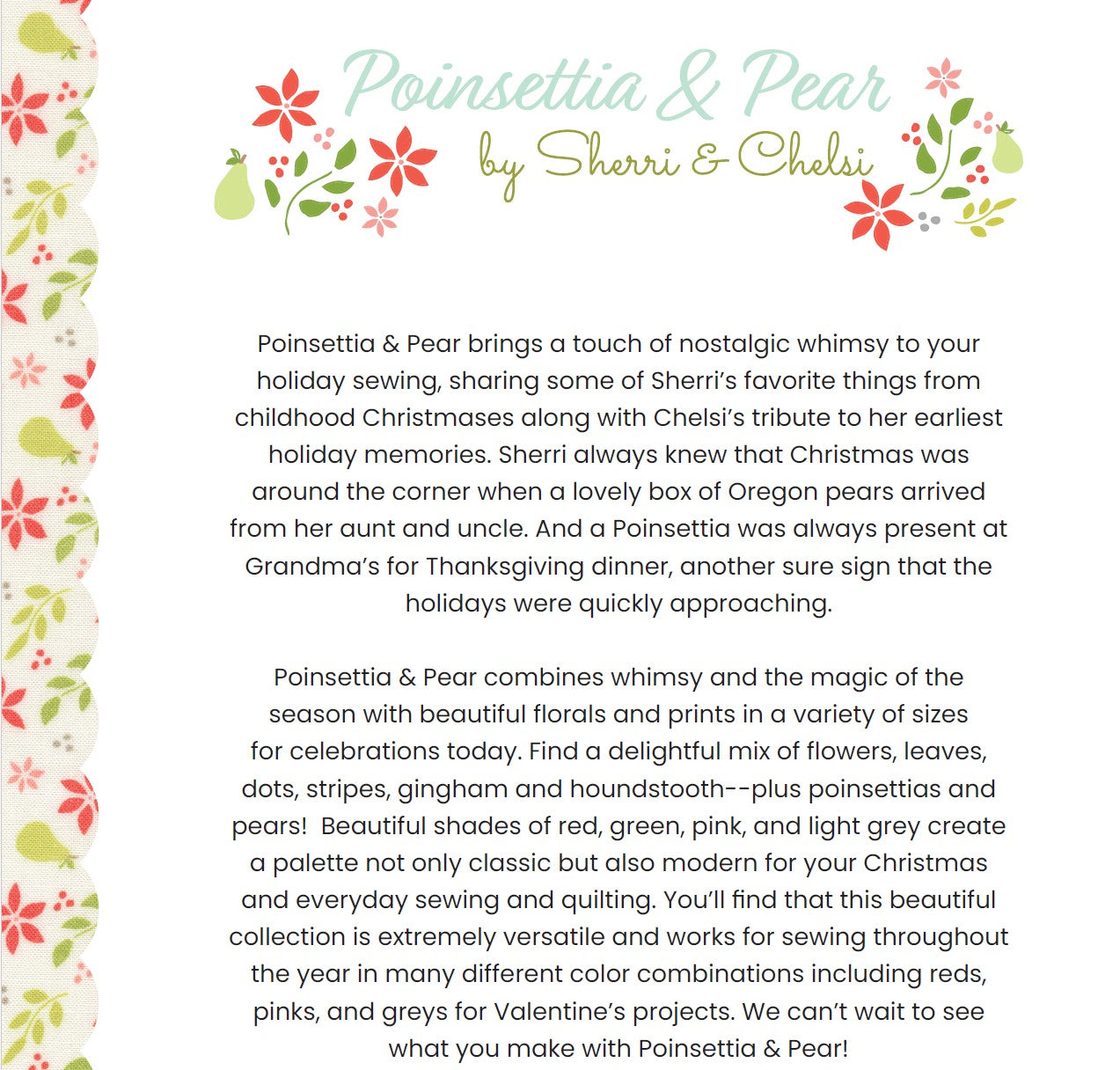 Poinsettia and Pear Charm Pack by Sherri and Chelsi Moda Fabrics Preorder Shipping May 2026