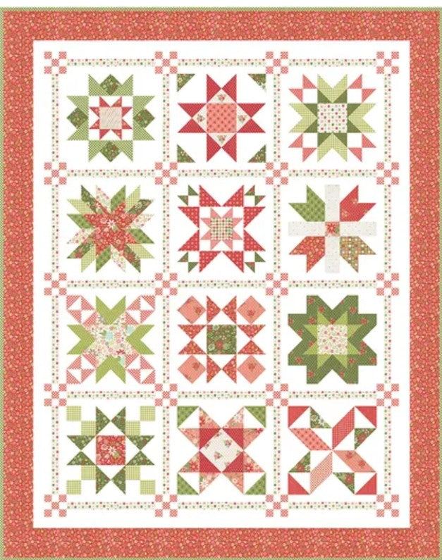 Preorder – Poinsettia Stars BOM Quilt Kit 59.5x 74.5 Poinsettia & Pear by Sherri and Chelsi for Moda Fabrics Ships May 2026