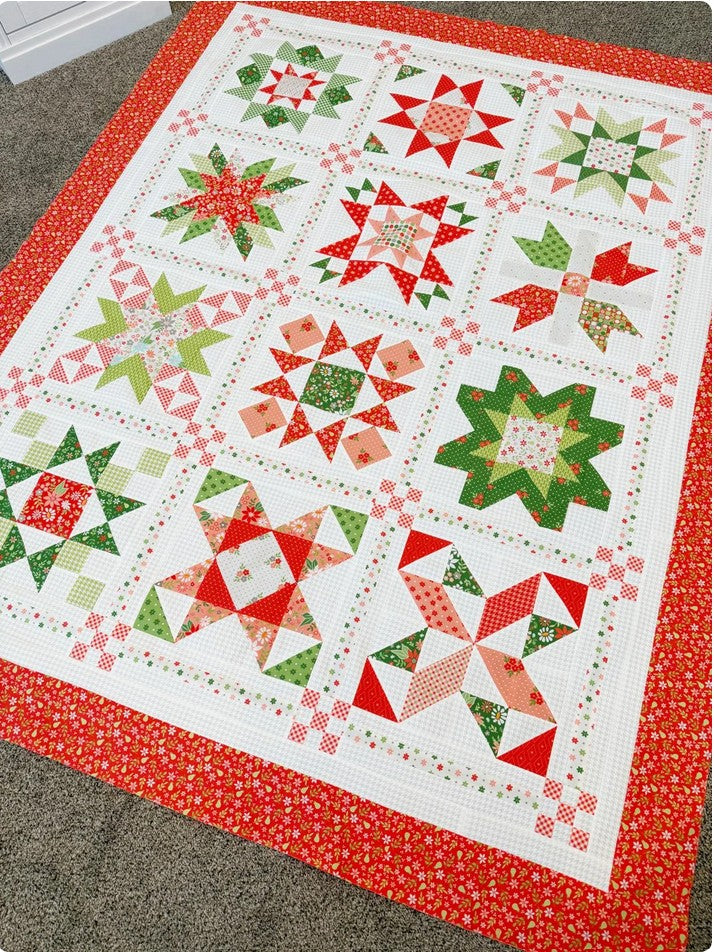 Preorder – Poinsettia Stars BOM Quilt Kit 59.5x 74.5 Poinsettia & Pear by Sherri and Chelsi for Moda Fabrics Ships May 2026