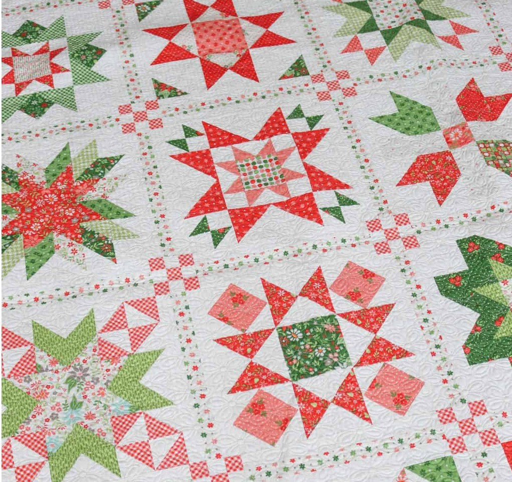 Preorder – Poinsettia Stars BOM Quilt Kit 59.5x 74.5 Poinsettia & Pear by Sherri and Chelsi for Moda Fabrics Ships May 2026