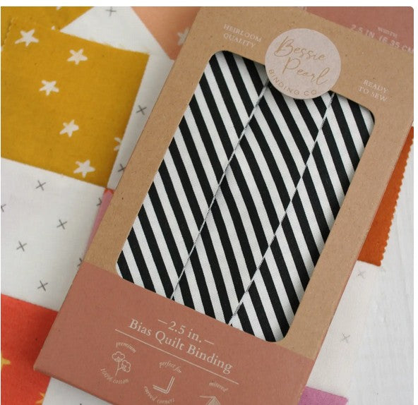 2.5” Bias Quilt Binding – Black Stripe Ready-Made Cotton Binding, Sold by the Yard