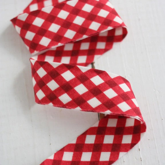 2.5” Bias Quilt Binding – Red Gingham Ready-Made Cotton Binding, Sold by the Yard
