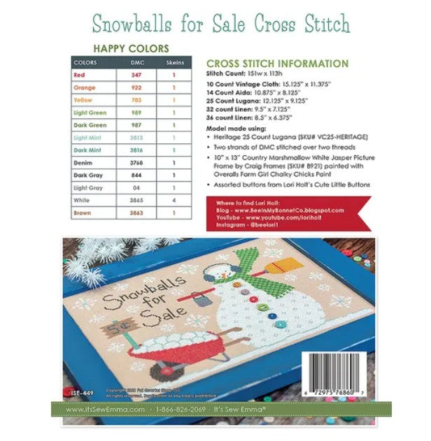 Snowballs for Sale Cross Stitch Pattern by Lori Holt, published by It's Sew Emma ISE 449