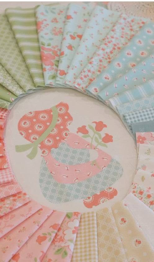 Sunbonnet Little Lovey Quilt Kit – (Coral Version)  By Heather Briggs- My Sew Quilty Life  Size: 46" x 46" ships in Sept