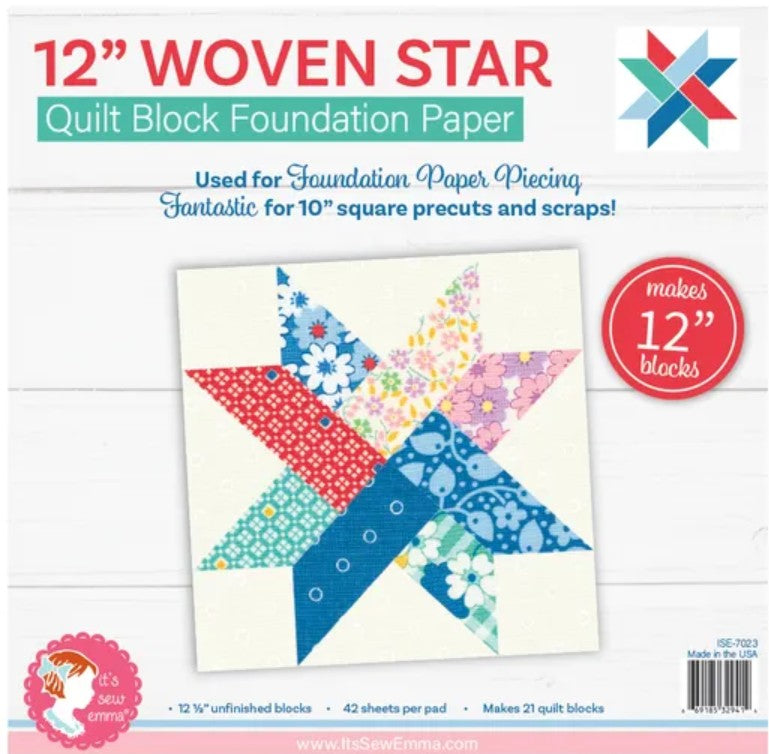 12" Woven Star Quilt Block Foundation Paper It's Sew Emma #ISE-7023